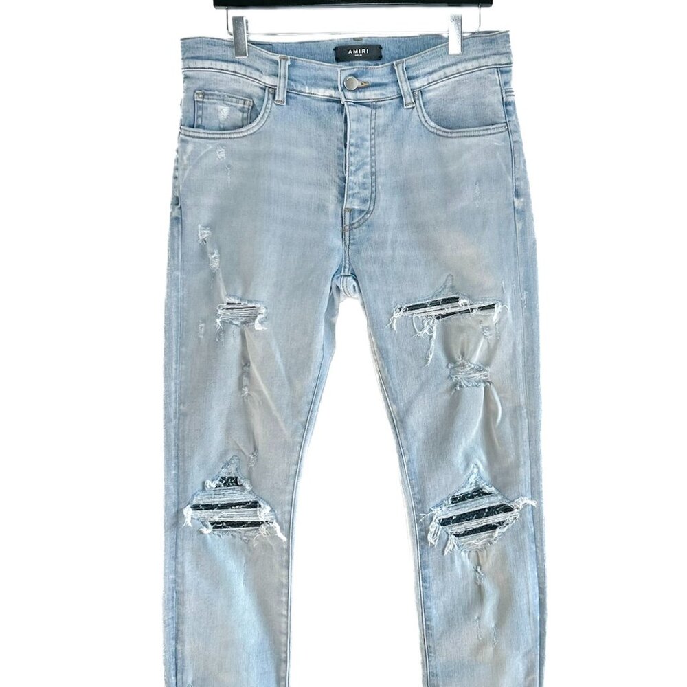 Amiri Light Washed Blue Green Bandana MX1 Jeans